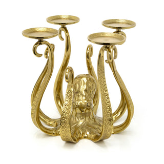 Antique Style Gold Metal Octopus Candle Holder | Extra Large Candlestick - 32cm