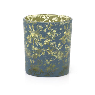 Large Botanical Love Tealight Holder | Blue Floral Glass Votive Candle Pot 10cm