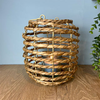 Rattan Hanging Candle Lantern | Large Woven Hurricane Tea Light Lantern - 26cm