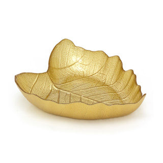 Gold Glass Leaf Trinket Bowl | Botanical Vanity Plate Trinket Dish - 16x14cm