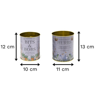 Set Of 2 Potting Shed Retro Metal Storage Tins | Decorative Garden Display Can | Grey Vintage Metal Tin Cans