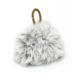 Faux Fur Doorstop | Plush Fluffy Weighted Door Stop With Jute Handle - 15cm