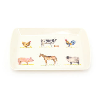 23cm Country Life The Farmyard Carry Tray | Animal Design Rectangle Tray Mini Tray | Melamine Country Kitchen Small Tea Coffee Tray