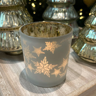 Snowflake Tealight Holder | Frosted Glass Christmas Tea Light Candle Holder 8cm