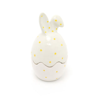 Ceramic Easter Egg Shaped Trinket Box | Polka Dot Bunny Egg Shape Trinket Pot | Decorative Jewellery Trinket Jar - Easter Gift