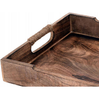 Set of 3 Mango Wood Serving Trays | 3 Wooden Kitchen Trays with Rope Handles