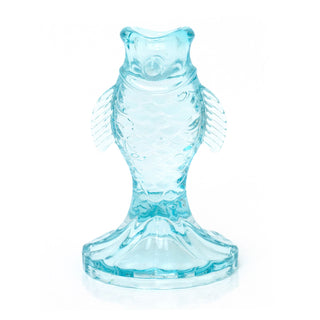 Nautical Glass Fish Candle Holder | Seashore Blue Fish-shaped Candlestick 12cm