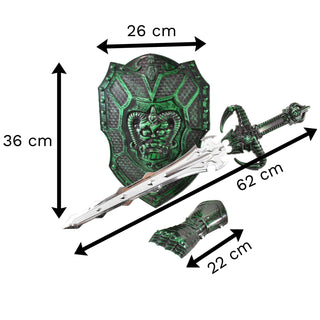 Kids Sword Shield Gauntlet Battle Pack Toy | Children's Medieval Knight Costume Fancy Dress | Play Sword Shield Set Role Playing - Green