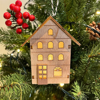 Mini LED Christmas House Bauble | Light-up Wooden Christmas House Tree Ornament