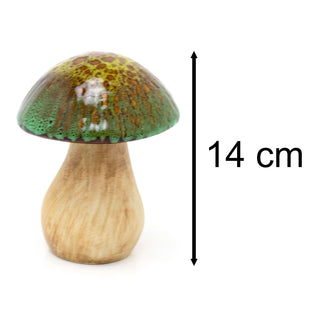 Ceramic Mushroom Ornament | Reactive Glaze Rustic Toadstool Statue - 14cm