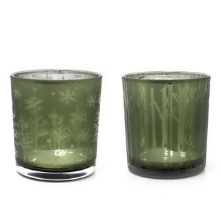 Silhouette Christmas Tealight Holder | Frosted Green Glass Candle Holder - 8cm