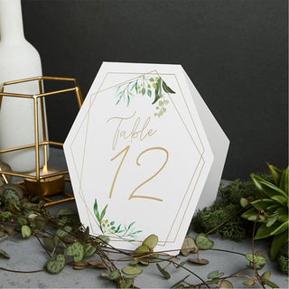 1 - 12 Botanical Table Number Sign Cards | Pack Of 12 Gold Wedding Table Numbers | Wedding Table Decoration