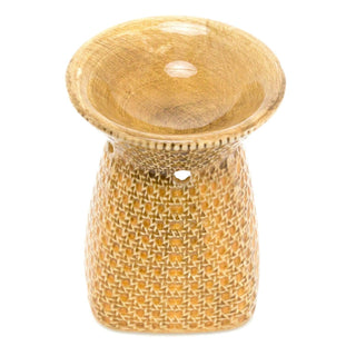 10cm Rattan Design Essential Oil Fragrance Burner | Ceramic Oil Burner Tealight Candle Holder | Aromatherapy Lamp - Design Varies One Supplied