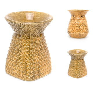 10cm Rattan Design Essential Oil Fragrance Burner | Ceramic Oil Burner Tealight Candle Holder | Aromatherapy Lamp - Design Varies One Supplied