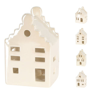 10cm White Ceramic LED Christmas House | Light - Up Ornament | Design Varies