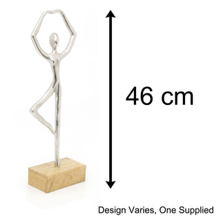 46cm Silver Metal Dancer Ornament On Wood Base | Aluminium Dancing Statue Ballet Dancer Statue | Abstract Ballerina Figurine Dancer Sculpture - Design Varies One Supplied