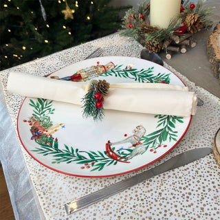 12 - Piece Christmas Table Set | 4 Napkins Placemats & Festive Wooden Napkin Rings