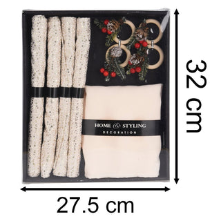 12 - Piece Christmas Table Set | 4 Napkins Placemats & Festive Wooden Napkin Rings