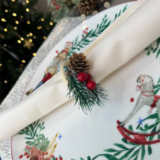 12 - Piece Christmas Table Set | 4 Napkins Placemats & Festive Wooden Napkin Rings