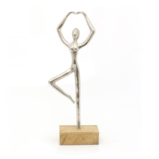 46cm Silver Metal Dancer Ornament On Wood Base | Aluminium Dancing Statue Ballet Dancer Statue | Abstract Ballerina Figurine Dancer Sculpture - Design Varies One Supplied