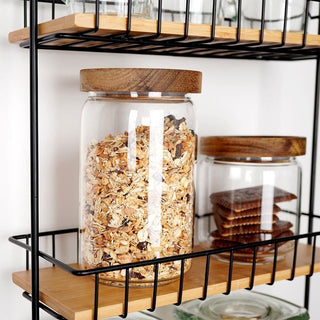 Airtight Glass Food Storage Container with Wooden Lid | Kitchen Jar - 700ml