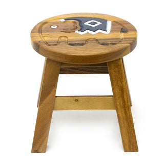 Children's Wooden Elephant Stool | Small Round Animal Footstool for Kids - 25cm