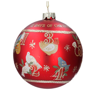 12 Days of Christmas Bauble | Red & Gold Christmas Tree Hanging Ornament - 10cm