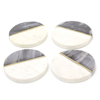 Set Of 4 Natural Marble Coasters | Stylish Two Tone Coaster Set | Round Cup Mug Table Mats - Colour Varies, One Set Supplied