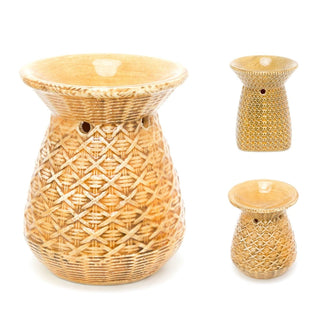 14cm Rattan Design Essential Oil Fragrance Burner | Ceramic Oil Burner Tealight Candle Holder | Aromatherapy Lamp - Design Varies One Supplied