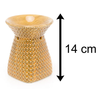 14cm Rattan Design Essential Oil Fragrance Burner | Ceramic Oil Burner Tealight Candle Holder | Aromatherapy Lamp - Design Varies One Supplied