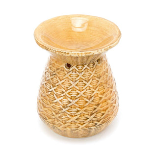 14cm Rattan Design Essential Oil Fragrance Burner | Ceramic Oil Burner Tealight Candle Holder | Aromatherapy Lamp - Design Varies One Supplied