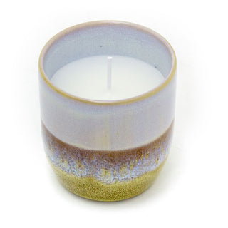 Unscented Candle & Ceramic Holder | White Wax Candle in Ombre Glaze Pot - 10x6cm