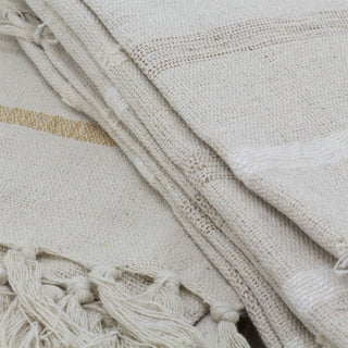 Natural Cotton Throw Blanket | Boho Beige Fringed Throw Over Blanket 130x170cm