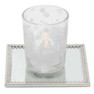 10cm Decorative Mirror Glass Display Plate | Mirrored Candle Tray | Silver Glass Coaster - Square