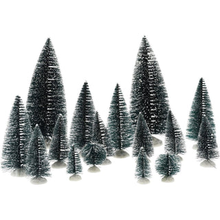 16 - Piece Miniature Bottle Brush Christmas Trees | Green Christmas Village Trees