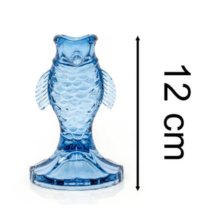 Nautical Glass Fish Candle Holder | Seashore Blue Fish-shaped Candlestick 12cm