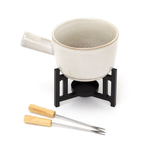 Stoneware Fondue Set | Ceramic Chocolate Tea Light Fondue Pot with 2 Forks