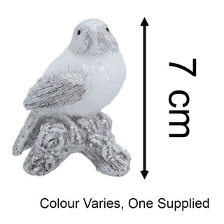 Winter Bird Ornament | White Resin Bird on Log Figurine Christmas Statue - 7x9cm