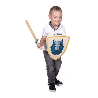 Janod Wooden Sword & Shield Set | Wolf Design | Kid's Pretend Play Fancy Dress