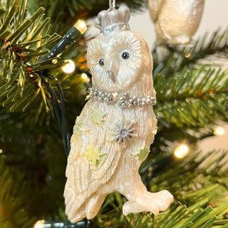 White Owl Christmas Tree Bauble | Resin Bird Christmas Tree Ornament - 9cm