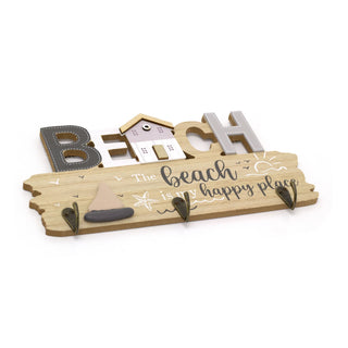 Beach Wooden Plaque with Hooks |The Beach is My Happy Place Nautical Wall Plaque