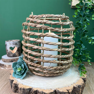 Rattan Hanging Candle Lantern | Large Woven Hurricane Tea Light Lantern - 26cm