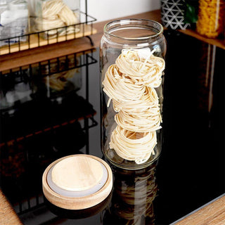 Airtight Glass Food Storage Container with Wooden Lid | Kitchen Jar - 1000ml