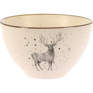 Stoneware Christmas Bowl Cream Speckled Festive Bowl with Christmas Motif 450ml