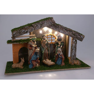 LED Traditional Christmas Nativity Set & 8 Detailed Figures Stable Crib Scene