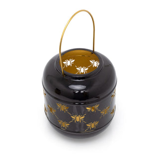 21cm Honey Bee Black Metal Hurricane Candle Lantern | Decorative Hanging Lantern For Home Garden Patio | Indoor Outdoor Bee Lantern Garden Gifts