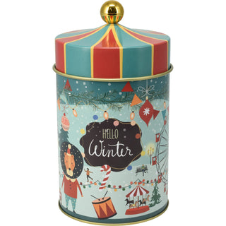 Round Christmas Storage Tin | Festive Carousel Cookie Biscuit Tin - 18cm