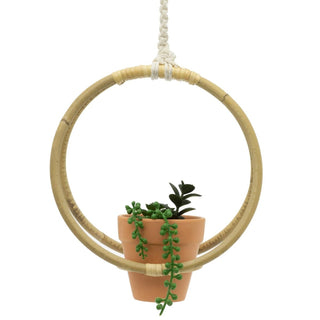 25cm Artificial Hanging Basket Plant Pots Indoor | Artificial Succulent In Bamboo Hanger Faux Hanging Planter | Artificial Potted Plant