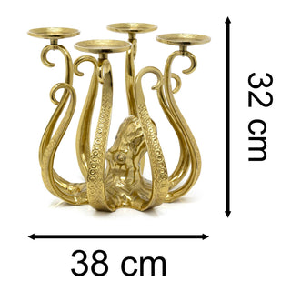 Antique Style Gold Metal Octopus Candle Holder | Extra Large Candlestick - 32cm