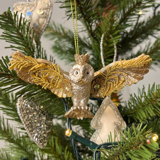 Diamante Owl Christmas Bauble | Resin Owl Christmas Tree Hanging Ornament